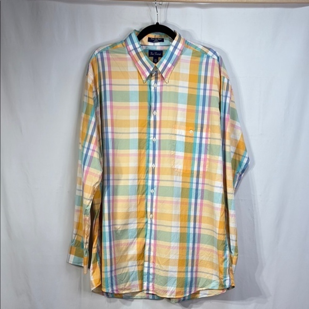 🫎Paul Fredrick Yellow and Blue plaid Casual Button Down Shirt
